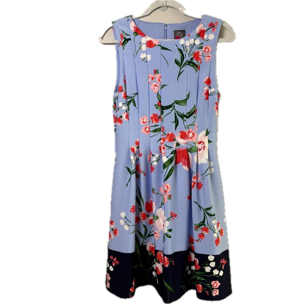 Vince Camuto Fit &‎ Flare Dress Women 8 Blue Floral Print Sleeveless Spring
